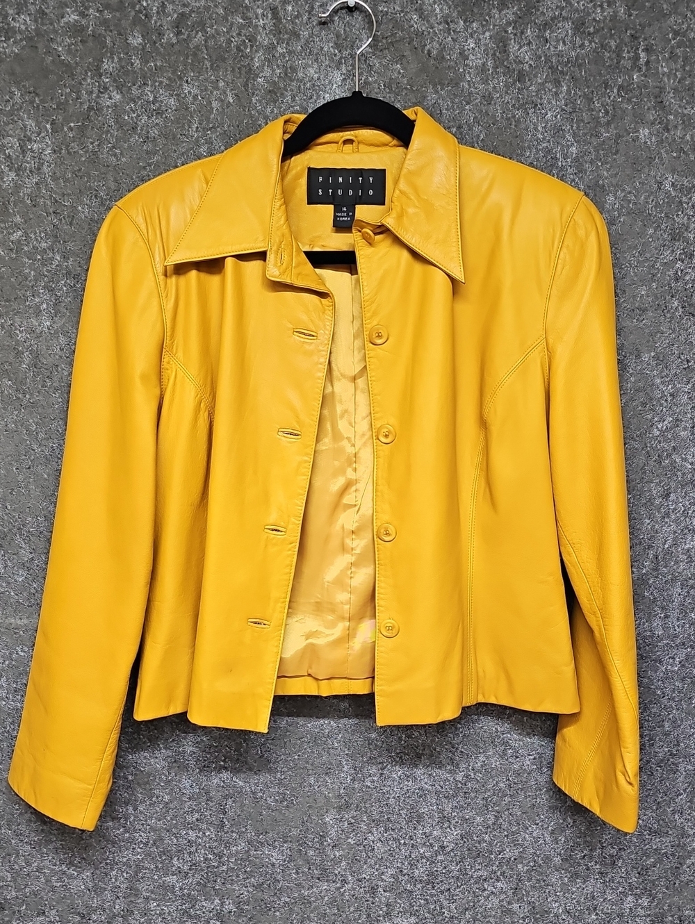 Vintage Finity Studio Cropped Leather Jacket, Yellow, Size 14